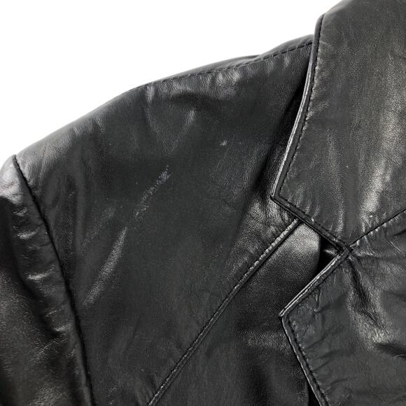 90s black leather blazer jacket 1990s vintage - Picture 11 of 12
